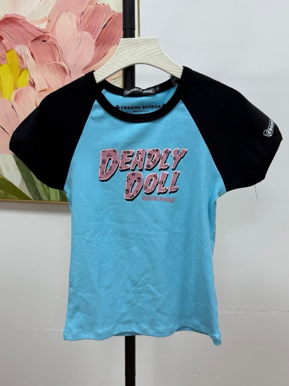 Chrome Hearts Blue, Black & Pink 'Deadly Doll' Raglan Tee